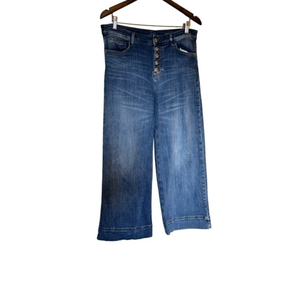 J. Jill Denim High Rise Full Leg Crop Jeans Blue Button Fly Size 12T Tall